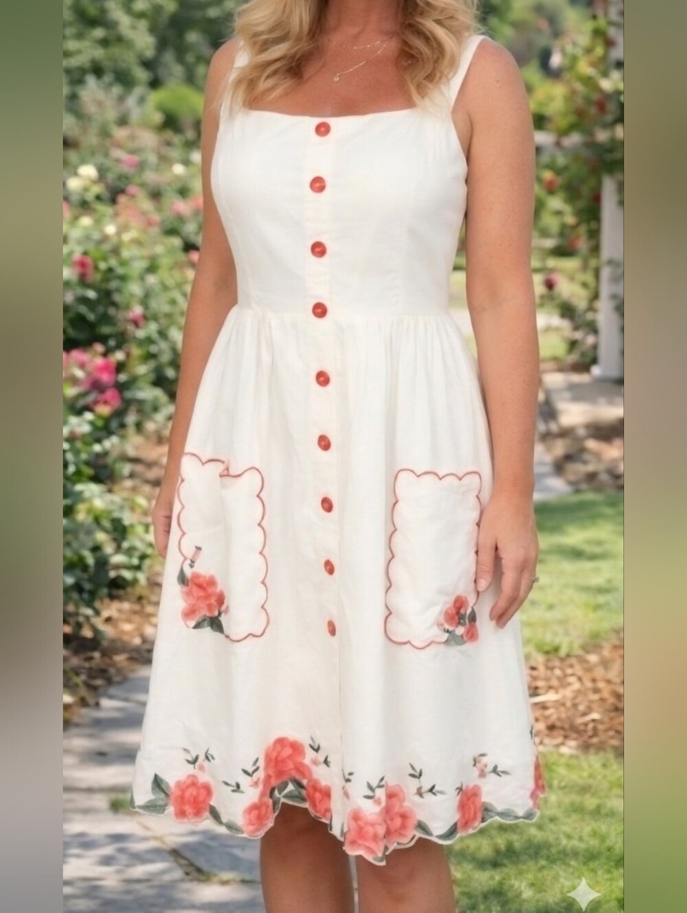 Umgee NWT White Button Down Embroidered Floral Midi Dress